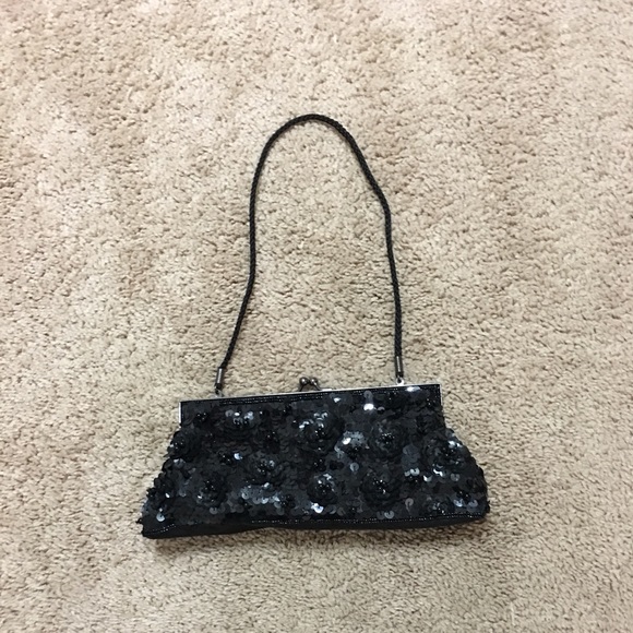 Handbags - Beaded, sequined black evening bag clutch